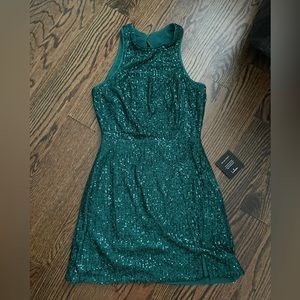 NWT Endless Fun Shiny Emerald Green Sequin Lace Up Mini Dress Lulu’s